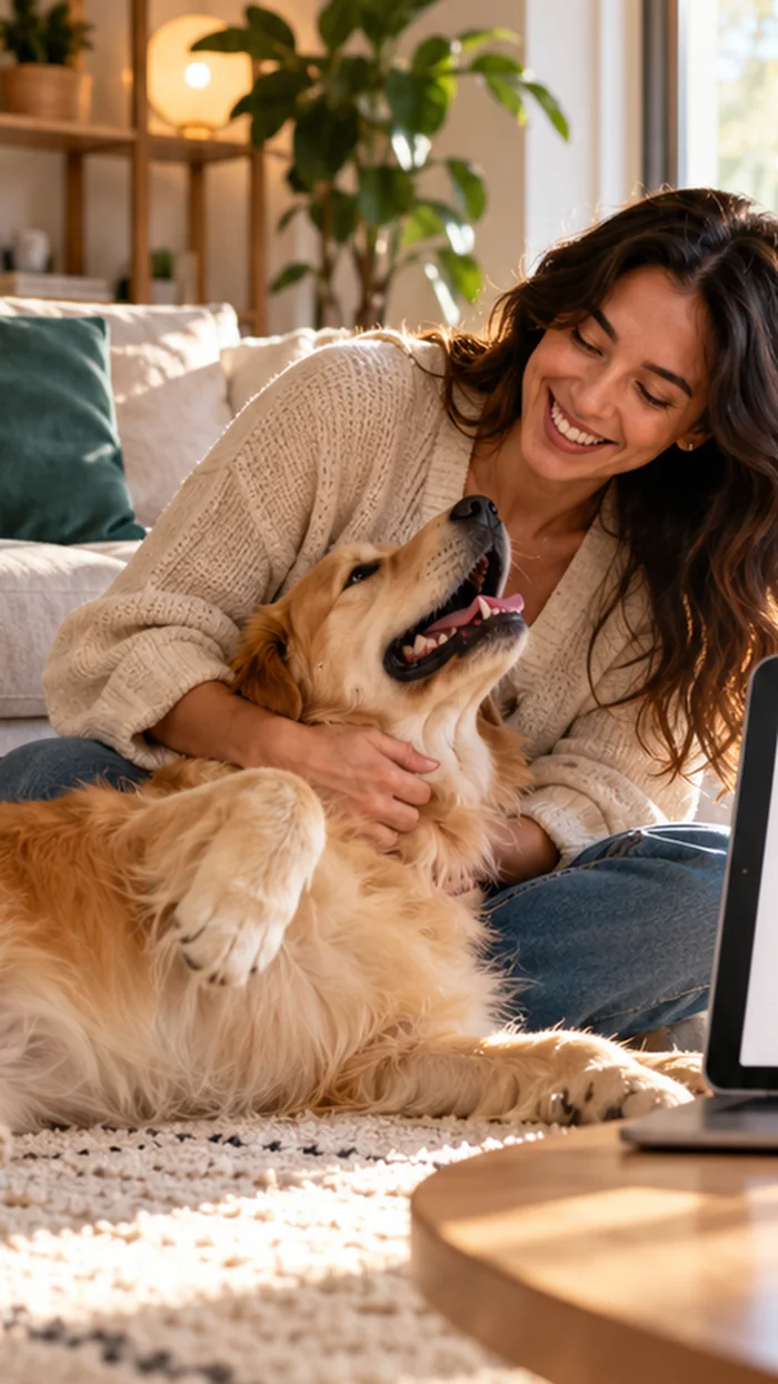 Tutora disfrutando de un momento tranquilo con su cachorro